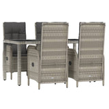 5 Piece Garden Dining Set with Cushions Grey Poly Rattan - Side View