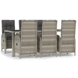 7 Piece Garden Dining Set with Cushions Grey Poly Rattan