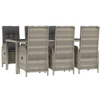 7 Piece Garden Dining Set with Cushions Grey Poly Rattan