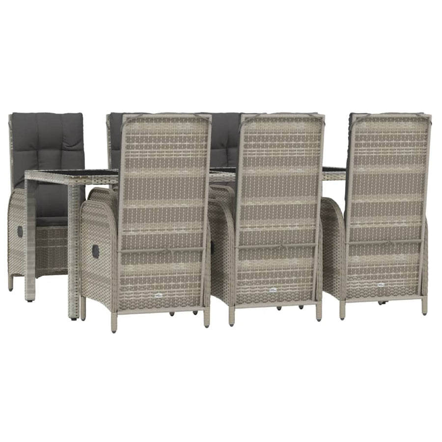 7 Piece Garden Dining Set with Cushions Grey Poly Rattan