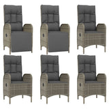 7 Piece Garden Dining Set with Cushions Grey Poly Rattan