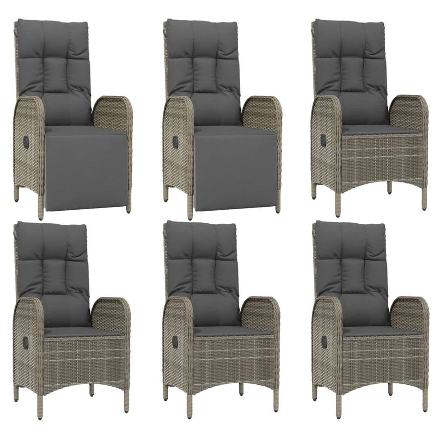 7 Piece Garden Dining Set with Cushions Grey Poly Rattan