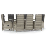 9 Piece Garden Dining Set with Cushions Grey Poly Rattan - Front View