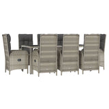 9 Piece Garden Dining Set with Cushions Grey Poly Rattan - Side View