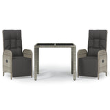 3 Piece Garden Dining Set with Cushions Grey Poly Rattan