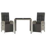 3 Piece Garden Dining Set with Cushions Grey Poly Rattan