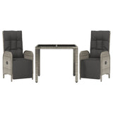3 Piece Garden Dining Set with Cushions Grey Poly Rattan - Side View