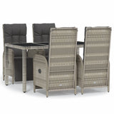5 Piece Garden Dining Set with Cushions Grey Poly Rattan - Front View