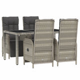 5 Piece Garden Dining Set with Cushions Grey Poly Rattan - Side View