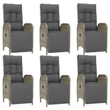 7 Piece Garden Dining Set with Cushions Grey Poly Rattan - Top-Down View