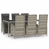 7 Piece Garden Dining Set with Cushions Grey Poly Rattan - Front View