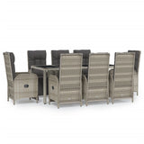 9 Piece Garden Dining Set with Cushions Grey Poly Rattan - Front View