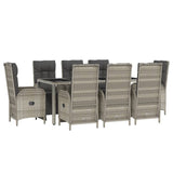 9 Piece Garden Dining Set with Cushions Grey Poly Rattan
