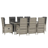 9 Piece Garden Dining Set with Cushions Grey Poly Rattan - Side View
