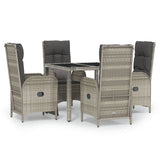 5 Piece Garden Dining Set with Cushions Grey Poly Rattan - Front View
