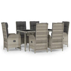7 Piece Garden Dining Set with Cushions Grey Poly Rattan