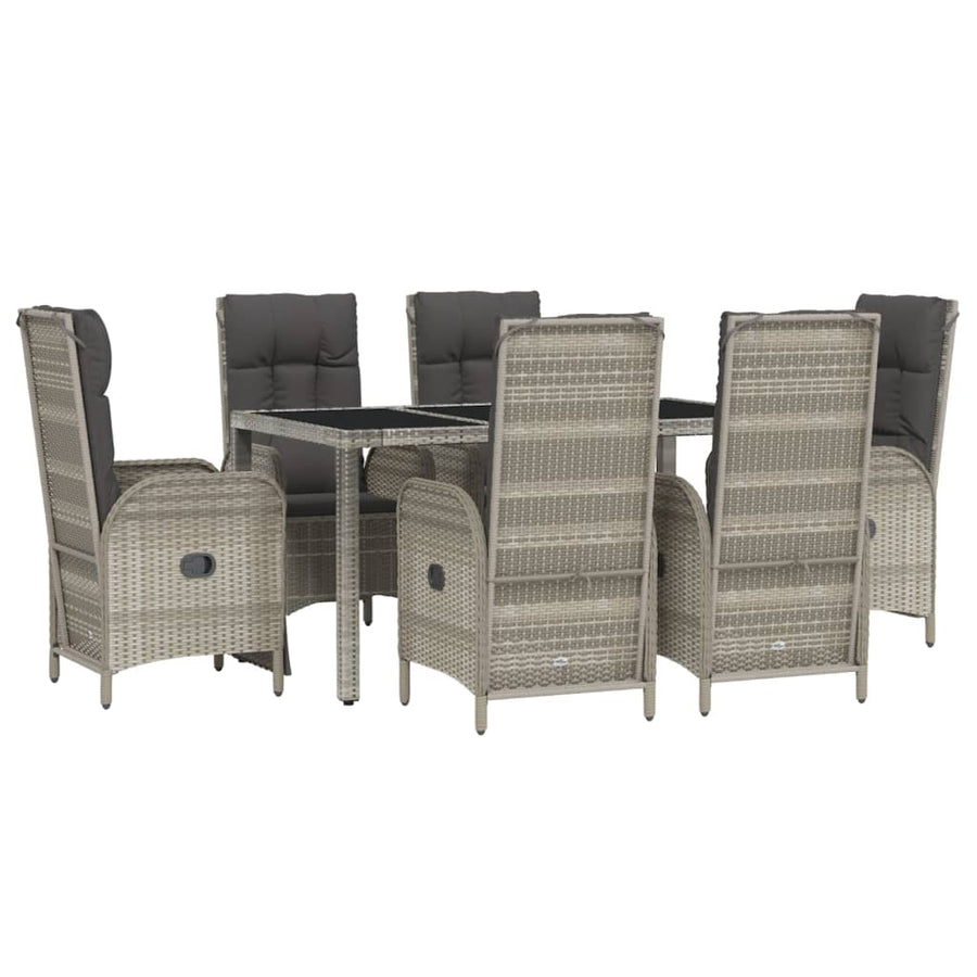 7 Piece Garden Dining Set with Cushions Grey Poly Rattan