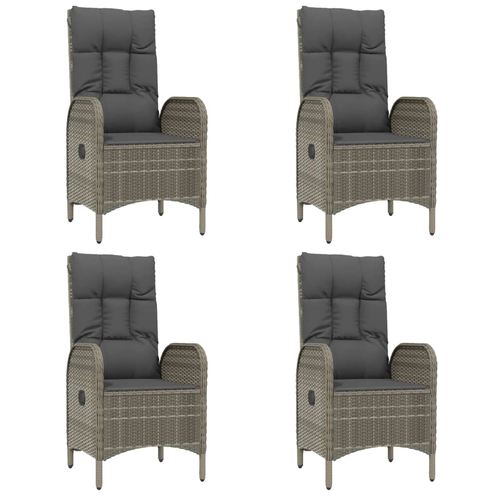 7 Piece Garden Dining Set with Cushions Grey Poly Rattan