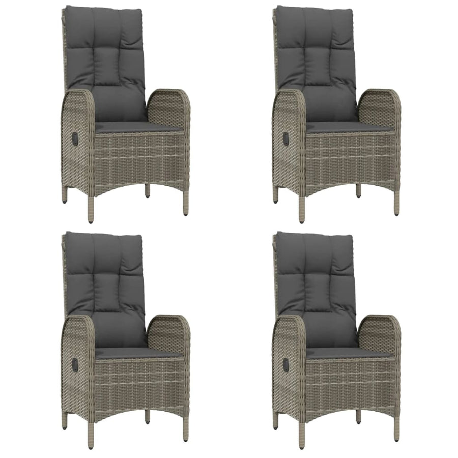 7 Piece Garden Dining Set with Cushions Grey Poly Rattan
