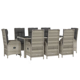 9 Piece Garden Dining Set with Cushions Grey Poly Rattan - Side View
