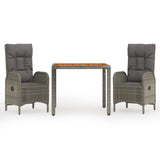3 Piece Garden Dining Set with Cushions Grey Poly Rattan