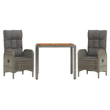 3 Piece Garden Dining Set with Cushions Grey Poly Rattan