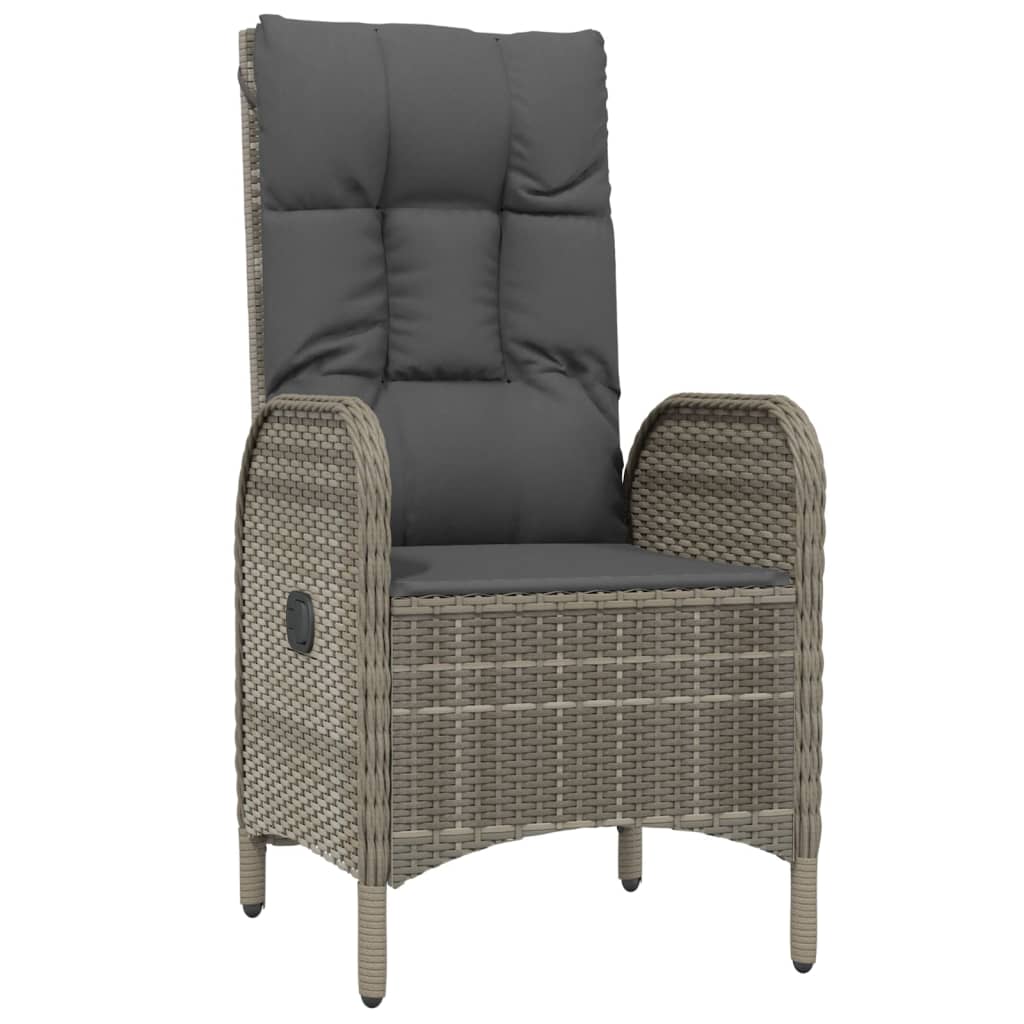 3 Piece Garden Dining Set with Cushions Grey Poly Rattan