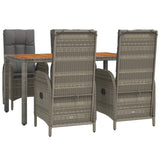 5 Piece Garden Dining Set with Cushions Grey Poly Rattan - Side View