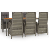 7 Piece Garden Dining Set with Cushions Grey Poly Rattan