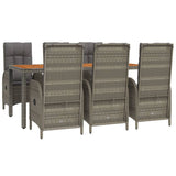 7 Piece Garden Dining Set with Cushions Grey Poly Rattan - Side View