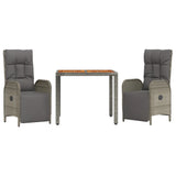 3 Piece Garden Dining Set with Cushions Grey Poly Rattan - Side View