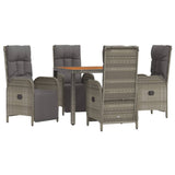 5 Piece Garden Dining Set with Cushions Grey Poly Rattan - Side View