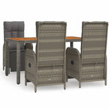5 Piece Garden Dining Set with Cushions Grey Poly Rattan