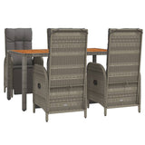 5 Piece Garden Dining Set with Cushions Grey Poly Rattan - Side View