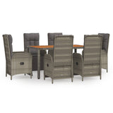 7 Piece Garden Dining Set with Cushions Grey Poly Rattan