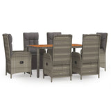7 Piece Garden Dining Set with Cushions Grey Poly Rattan - Front View