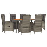 7 Piece Garden Dining Set with Cushions Grey Poly Rattan