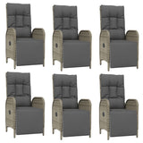 7 Piece Garden Dining Set with Cushions Grey Poly Rattan - Top-Down View