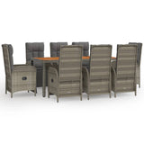 9 Piece Garden Dining Set with Cushions Grey Poly Rattan