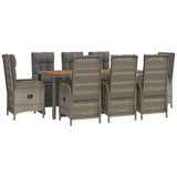 9 Piece Garden Dining Set with Cushions Grey Poly Rattan - Side View