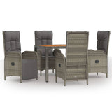 5 Piece Garden Dining Set with Cushions Grey Poly Rattan