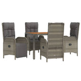 5 Piece Garden Dining Set with Cushions Grey Poly Rattan