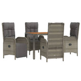 5 Piece Garden Dining Set with Cushions Grey Poly Rattan - Side View