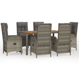 7 Piece Garden Dining Set with Cushions Grey Poly Rattan