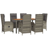 7 Piece Garden Dining Set with Cushions Grey Poly Rattan - Side View