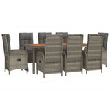 9 Piece Garden Dining Set with Cushions Grey Poly Rattan