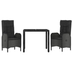 3 Piece Garden Dining Set with Cushions Black Poly Rattan