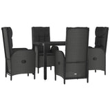 5 Piece Garden Dining Set with Cushions Black Poly Rattan - Side View
