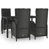 5 Piece Garden Dining Set with Cushions Black Poly Rattan - Front View