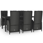 7 Piece Garden Dining Set with Cushions Black&Grey Poly Rattan